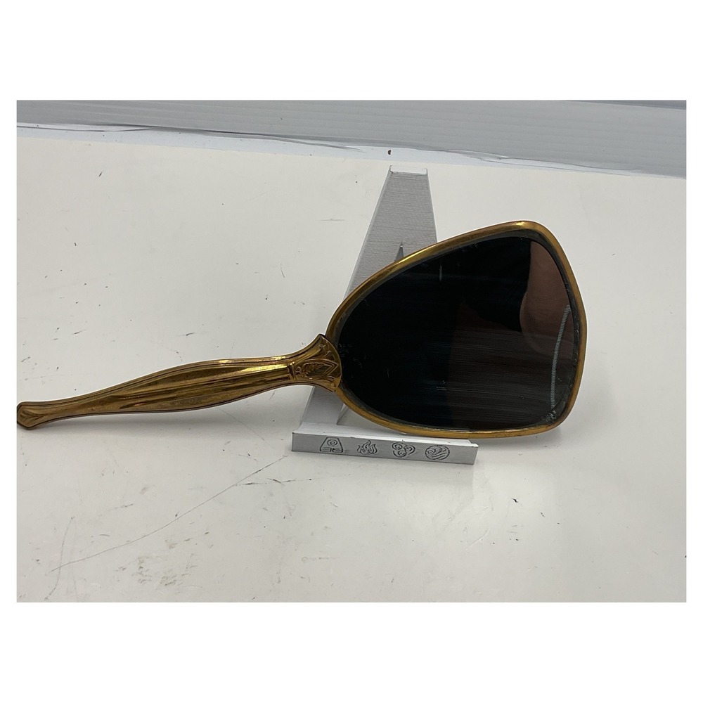 Vintage Gold Tone‎ Beveled Handheld Mirror Floral Flamingo Bird Vanity Decor 13"